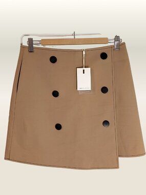 Tan Faux Leather Asymmetrical Wrap Mini Skirt Edgy Utility Chic M NWT C/MEO